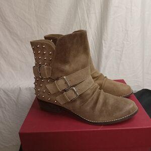 Studded Tan Suede Ankle Boots